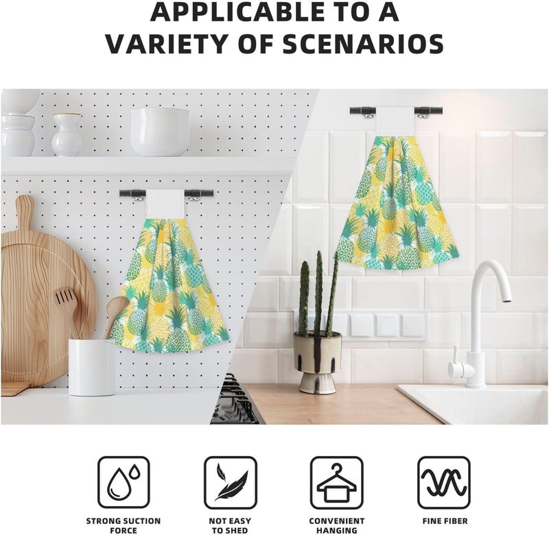 PDDCWAY Summer Pineapple Kitchen Hanging Towel Tropical Fruits Leaves Hand Tie Towels Set 2 Pack Fast Drying Tea Bar Dish Cloths Towel Soft Absorbent Durable for Bathroom Laundry Room Decor - Image 4